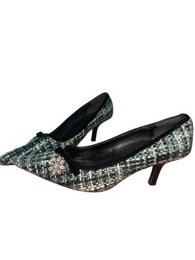 Vintage Womens Tweed Pointed Toe Kitten Heel Pumps
